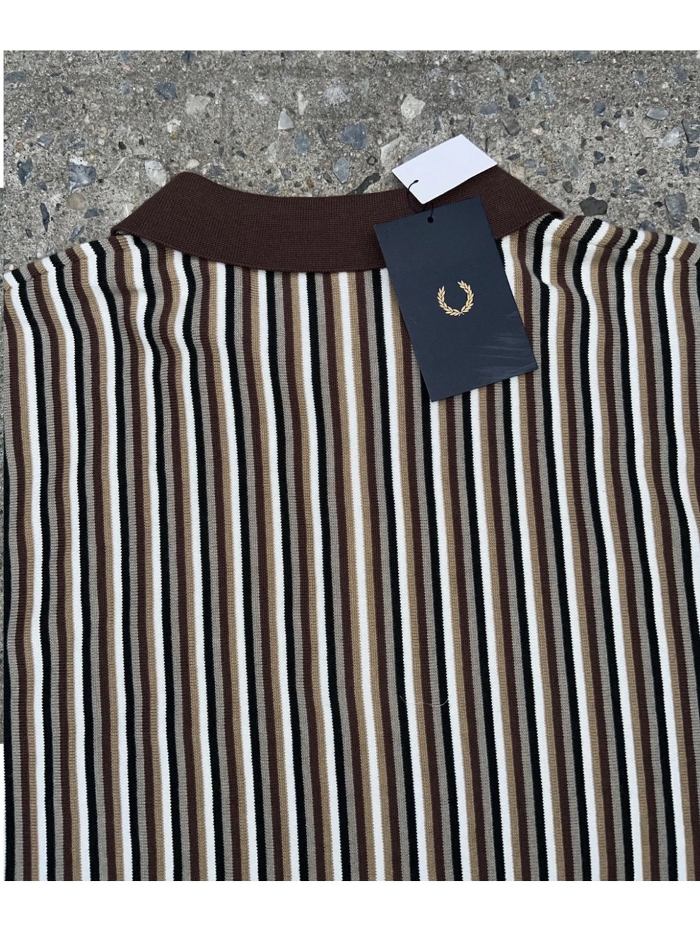 Fred Perry Fine Stripe Knitted Polo Shirt Long Sleeve 2XL Carrington Brick NWT - Picture 12 of 13
